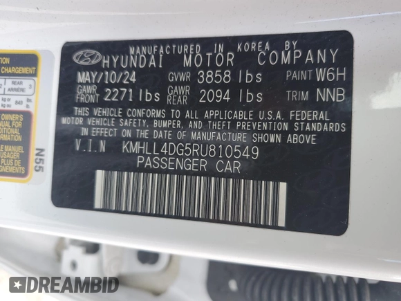 2024 Hyundai Elantra SE with VIN KMHLL4DG5RU810549, listed as a Copart auction lot 58178425 with 27,195 mi miles and Salvage title. Bid and sale history available at DreamBid. Image 12.