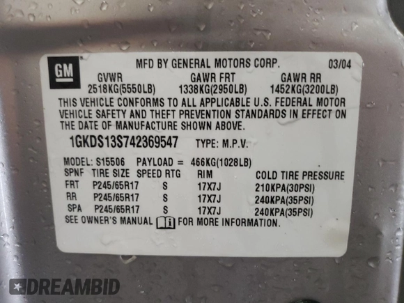 2004 GMC Envoy SLE with VIN 1GKDS13S742369547, listed as a Copart auction lot 51507445 with 119,824 mi miles and Salvage Title. Bid and sale history available at carsss.com. Image 12.
