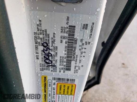 2017 Ford Fusion Titanium с VIN 3FA6P0K99HR118082, выставлен на аукционе Copart как лот 55459615 с пробегом 89 148 миль миль и Чистый • Clean title. История ставок и продаж доступна на DreamBid. Изображение 12.