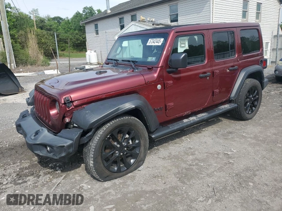 2021 Jeep Wrangler Unlimited Sport S with VIN 1C4HJXDGXMW785601, listed as a Copart auction lot 57342445 with 57,147 mi miles and Salvage title. Bid and sale history available at DreamBid. Image 1.