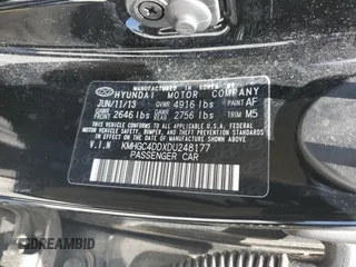 2013 Hyundai Genesis 3.8L with VIN KMHGC4DDXDU248177, listed as a Copart auction lot 54860285 with 79,629 mi miles and Salvage title. Bid and sale history available at DreamBid. Image 12.