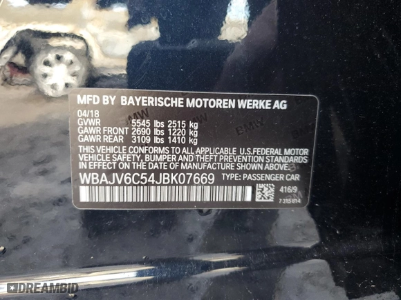 2018 BMW 6 Series 640i xDrive with VIN WBAJV6C54JBK07669, listed as a Copart auction lot 85000204 with 82,951 mi miles and Salvage Title. Bid and sale history available at carsss.com. Image 13.