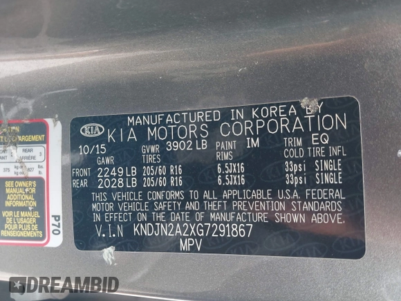 2016 Kia Soul with VIN KNDJN2A2XG7291867, listed as a IAAI auction lot 40799245 with 125,455 mi miles. Bid and sale history available at carsss.com. Image 9.