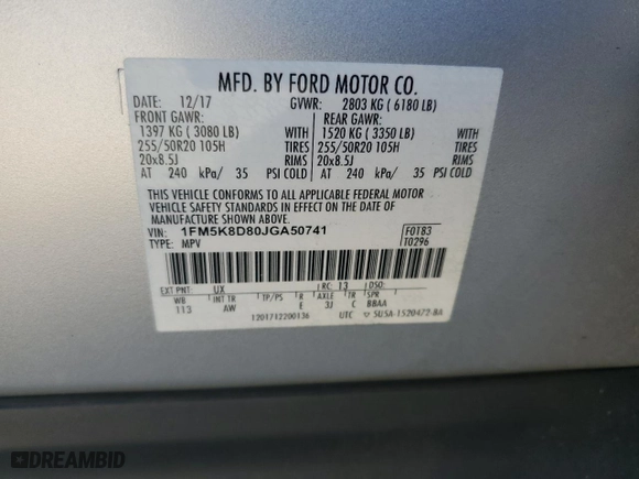 2018 Ford Explorer XLT with VIN 1FM5K8D80JGA50741, listed as a Copart auction lot 43373655 with 88,330 mi miles and Salvage Title. Bid and sale history available at carsss.com. Image 14.