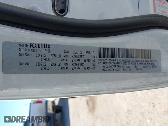 2017 Dodge Journey SE with VIN 3C4PDCAB5HT569154, listed as a IAAI auction lot 41891552 with 126,861 mi miles and . Bid and sale history available at DreamBid. Image 9.