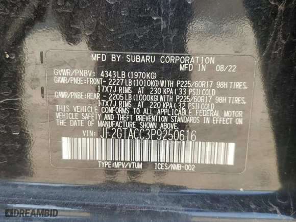 2023 Subaru Crosstrek Premium with VIN JF2GTACC3P9250616, listed as a Copart auction lot 48370275 with NaN miles and Salvage Title. Bid and sale history available at carsss.com. Image 13.