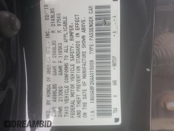 2010 Acura TL with VIN 19UUA8F2XAA015009, listed as a Copart auction lot 52241235 with 99,308 mi miles and Salvage Title. Bid and sale history available at carsss.com. Image 14.
