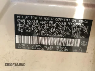 2007 Lexus ES 330 with VIN JTHBJ46G272044807, listed as a Copart auction lot 46133855 with Not Provided miles and Non Repairable. Bid and sale history available at DreamBid. Image 12.