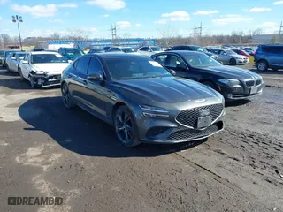 2023 Genesis G70 2.0T with VIN KMTG34TA9PU109174, listed as a IAAI auction lot 41582887 with 72,996 mi miles. Bid and sale history available at carsss.com. Image 1.