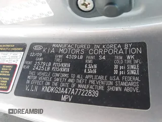 2010 Kia Sportage LX with VIN KNDKG3A47A7722839, listed as a IAAI auction lot 42017569 with 187,100 mi miles and . Bid and sale history available at carsss.com. Image 9.