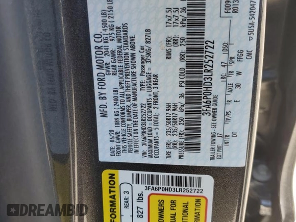 2020 Ford Fusion SE z VIN 3FA6P0HD3LR252722, wystawiony jako Copart lot #54243945 z przebiegiem 29 076 mil mil oraz Szkoda całkowita • Salvage title. Historia ofert i sprzedaży dostępna na DreamBid. Obrazek 12.
