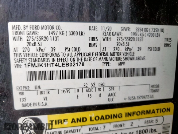2020 Ford Expedition Max XLT z VIN 1FMJK1HT4LEB02178, wystawiony jako Copart lot #60321205 z przebiegiem 116 983 mil mil oraz Szkoda całkowita • Salvage title. Historia ofert i sprzedaży dostępna na DreamBid. Obrazek 13.
