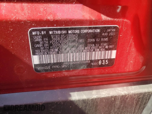 2022 Mitsubishi Outlander ES with VIN JA4J4TA84NZ033448, listed as a Copart auction lot 49870585 with 24,017 mi miles and Salvage Title. Bid and sale history available at carsss.com. Image 13.
