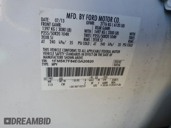2014 Ford Explorer Limited z VIN 1FM5K7F84EGA20820, wystawiony jako Copart lot #80150724 z przebiegiem 203 011 mil mil oraz Szkoda całkowita • Salvage title. Historia ofert i sprzedaży dostępna na DreamBid. Obrazek 15.