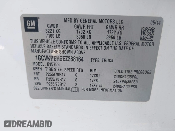2014 Chevrolet Silverado 1500 Work Truck with VIN 1GCVKPEH5EZ338164, listed as a IAAI auction lot 42001813 with 151,556 mi miles and . Bid and sale history available at DreamBid. Image 9.