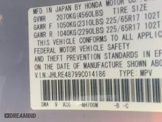 2009 Honda CR-V EX-L with VIN JHLRE48799C014186, listed as a IAAI auction lot 41717915 with 170,157 mi miles. Bid and sale history available at carsss.com. Image 9.