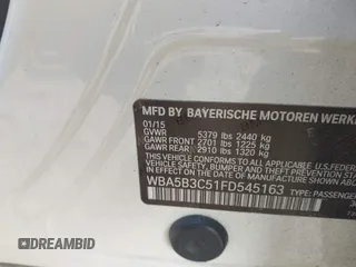 2015 BMW 5 Series 535i xDrive with VIN WBA5B3C51FD545163, listed as a IAAI auction lot 41481970 with 136,276 mi miles and . Bid and sale history available at carsss.com. Image 9.