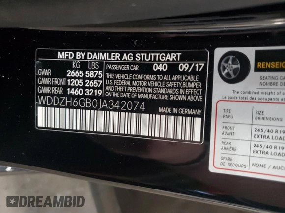 2018 Mercedes-Benz E 400 with VIN WDDZH6GB0JA342074, listed as a Copart auction lot 44890865 with 65,989 mi miles and Salvage Title. Bid and sale history available at DreamBid. Image 15.