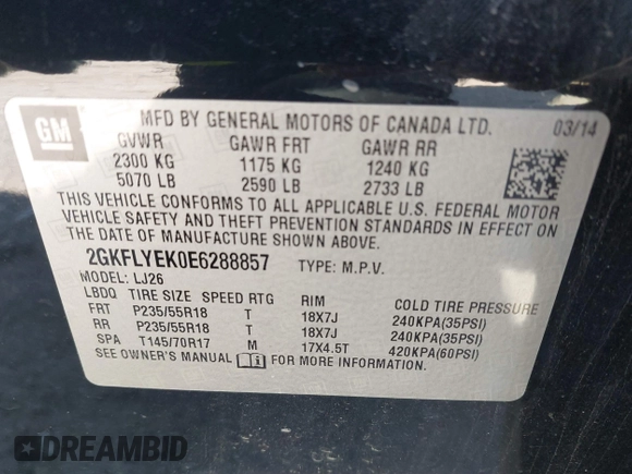 2014 GMC Terrain SLT with VIN 2GKFLYEK0E6288857, listed as a IAAI auction lot 41632236 with 154,013 mi miles. Bid and sale history available at carsss.com. Image 9.