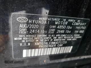 2021 Genesis G70 3.3T with VIN KMTG74LE8MU071729, listed as a Copart auction lot 43466165 with 18,760 mi miles and Salvage Title. Bid and sale history available at carsss.com. Image 12.