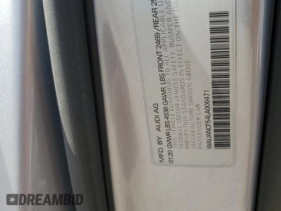 2020 Audi A5 Sportback Premium with VIN WAUANCF54LA006471, listed as a Copart auction lot 47631645 with 0 mi miles and Salvage Title. Bid and sale history available at carsss.com. Image 12.