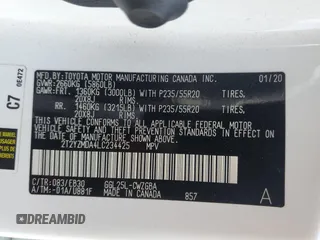 2020 Lexus RX 350 F Sport Performance with VIN 2T2YZMDA4LC234425, listed as a Copart auction lot 50831835 with 20,083 mi miles and Salvage title. Bid and sale history available at DreamBid. Image 13.