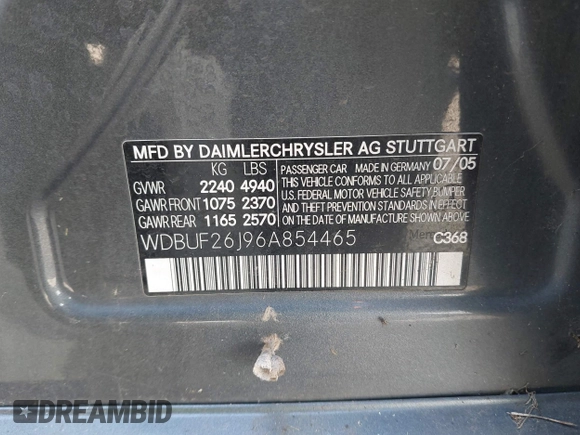 2006 Mercedes-Benz E 320 CDI with VIN WDBUF26J96A854465, listed as a IAAI auction lot 41970696 with Not Provided miles and . Bid and sale history available at DreamBid. Image 9.