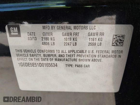 2013 Cadillac CTS Luxury with VIN 1G6DE5E51D0165634, listed as a IAAI auction lot 42208023 with 92,827 mi miles and . Bid and sale history available at DreamBid. Image 9.