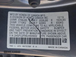 2020 Honda Civic LX with VIN 2HGFC2F65LH505932, listed as a IAAI auction lot 40046863 with 59,768 mi miles and . Bid and sale history available at DreamBid. Image 9.