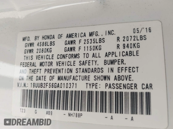 2016 Acura TLX Technology with VIN 19UUB2F56GA010371, listed as a IAAI auction lot 41984006 with 78,832 mi miles and . Bid and sale history available at DreamBid. Image 9.