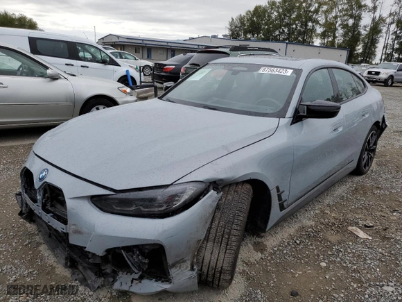 2023 BMW i4 M50 with VIN WBY33AW02PFP88948, listed as a Copart auction lot 67563423 with 2,090 mi miles. Bid and sale history available at carsss.com. Image 1.