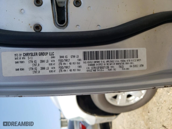 2011 Ram 1500 SLT with VIN 1D7RV1GP3BS673198, listed as a Copart auction lot 53534935 with 183,986 mi miles and Salvage Title. Bid and sale history available at carsss.com. Image 12.
