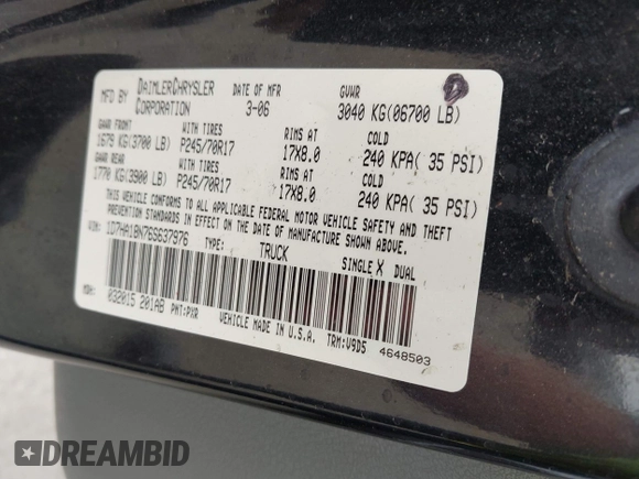 2006 Dodge 1500 SLT with VIN 1D7HA18N76S637976, listed as a IAAI auction lot 42121850 with Not Provided miles and . Bid and sale history available at carsss.com. Image 9.