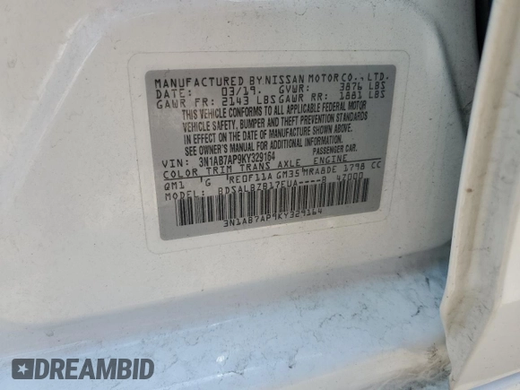 2019 Nissan Sentra S z VIN 3N1AB7AP9KY329164, wystawiony jako Copart lot #59691725 z przebiegiem 158 068 mil mil oraz Szkoda całkowita • Salvage title. Historia ofert i sprzedaży dostępna na DreamBid. Obrazek 13.