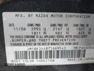 2007 Mazda 3 S Touring с VIN JM1BK344871669543, выставлен на аукционе IAAI как лот 42429372 с пробегом 138 330 миль миль и . История ставок и продаж доступна на DreamBid. Изображение 9.