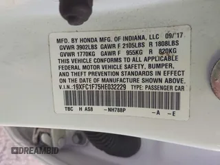 2017 Honda Civic Sedan EX-L with VIN 19XFC1F75HE032229, listed as a IAAI auction lot 41456959 with 137,386 mi miles. Bid and sale history available at carsss.com. Image 9.