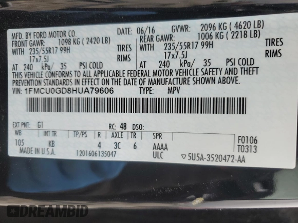 2017 Ford Escape SE with VIN 1FMCU0GD8HUA79606, listed as a Copart auction lot 50763095 with 76,213 mi miles and Clean Title. Bid and sale history available at carsss.com. Image 15.