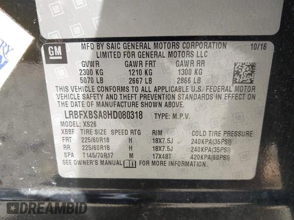 2017 Buick Envision Essence with VIN LRBFXBSA8HD080318, listed as a IAAI auction lot 42074114 with 179,978 mi miles and . Bid and sale history available at carsss.com. Image 9.