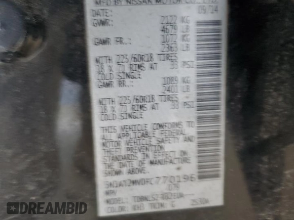 2015 Nissan Rogue SL with VIN 5N1AT2MV0FC770196, listed as a Copart auction lot 48728165 with Not Provided miles and Salvage Title. Bid and sale history available at DreamBid. Image 16.