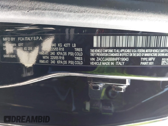 2017 Jeep Renegade Latitude with VIN ZACCJABB8HPF19043, listed as a IAAI auction lot 41741650 with 155,260 mi miles and . Bid and sale history available at DreamBid. Image 9.