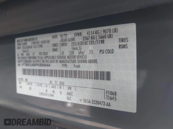 2023 Ford Transit Cargo with VIN 1FTBR3U88PKB86644, listed as a IAAI auction lot 41089106 with 8,095 mi miles and . Bid and sale history available at DreamBid. Image 9.