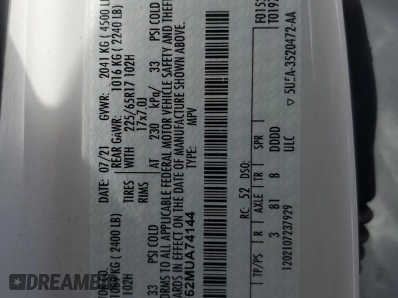 2021 Ford Escape S with VIN 1FMCU9F62MUA74144, listed as a Copart auction lot 56688495 with 93,347 mi miles and Salvage title. Bid and sale history available at DreamBid. Image 14.