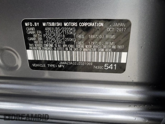 2018 Mitsubishi Outlander ES with VIN JA4AZ3A32JZ021069, listed as a Copart auction lot 56338155 with 97,213 mi miles and Salvage title. Bid and sale history available at DreamBid. Image 13.