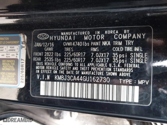 2016 Hyundai Tucson SE with VIN KM8J3CA44GU162730, listed as a IAAI auction lot 41694219 with 159,830 mi miles. Bid and sale history available at carsss.com. Image 9.