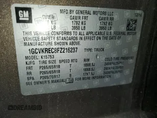 2015 Chevrolet Silverado 1500 LT with VIN 1GCVKREC8FZ216237, listed as a Copart auction lot 45246765 with 116,187 mi miles and Salvage Title. Bid and sale history available at DreamBid. Image 13.