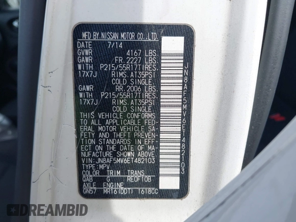 2014 Nissan Juke S with VIN JN8AF5MV6ET482103, listed as a IAAI auction lot 42126935 with 125,506 mi miles. Bid and sale history available at carsss.com. Image 9.