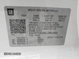 2020 Chevrolet Silverado 1500 LT with VIN 1GCRYDED5LZ261062, listed as a IAAI auction lot 42123904 with 115,407 mi miles. Bid and sale history available at carsss.com. Image 9.