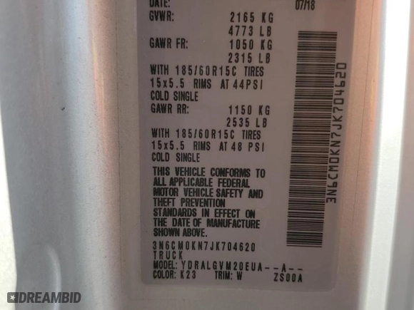 2018 Nissan NV200 Compact Cargo S with VIN 3N6CM0KN7JK704620, listed as a Copart auction lot 74920384 with 225,431 mi miles and Salvage Title. Bid and sale history available at carsss.com. Image 12.
