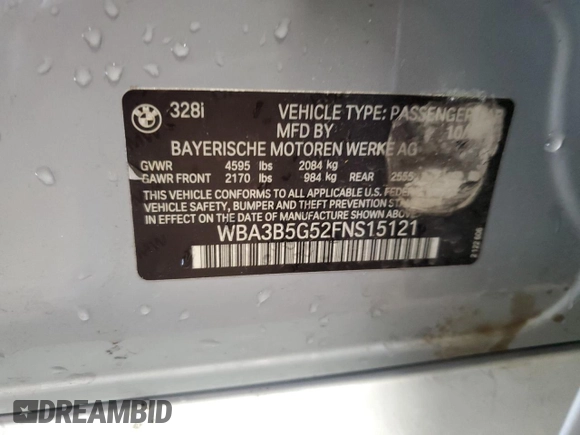 2015 BMW 3 Series 328i xDrive с VIN WBA3B5G52FNS15121, выставлен на аукционе Copart как лот 60966165 с пробегом 105 663 миль миль и Списание • Salvage title. История ставок и продаж доступна на DreamBid. Изображение 13.