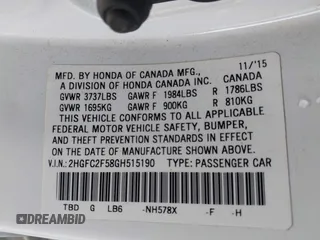 2016 Honda Civic Sedan LX with VIN 2HGFC2F58GH515190, listed as a IAAI auction lot 41017534 with 135,389 mi miles. Bid and sale history available at carsss.com. Image 7.